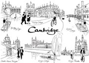 Cambridge line drawing postcard