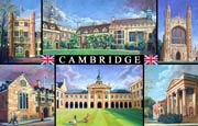 fridge magnet of Trinity, Christs, Kings, Pembroke, Emmanuel and Downing Colleges, Cambridge