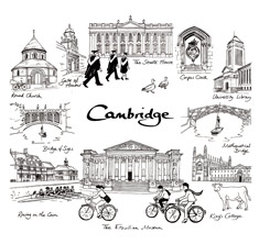 greeting card of drawings of Cambridge landmarks