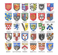 greeting card of Cambridge college crests