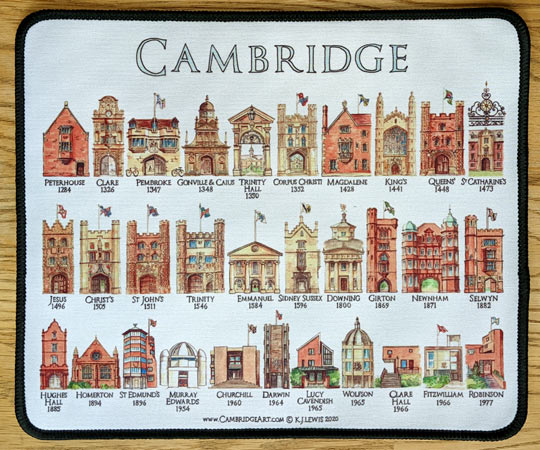 Mouse mat of Cambridge Colleges