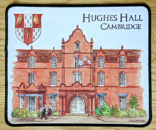 Mouse mat of Hughes Hall Cambridge