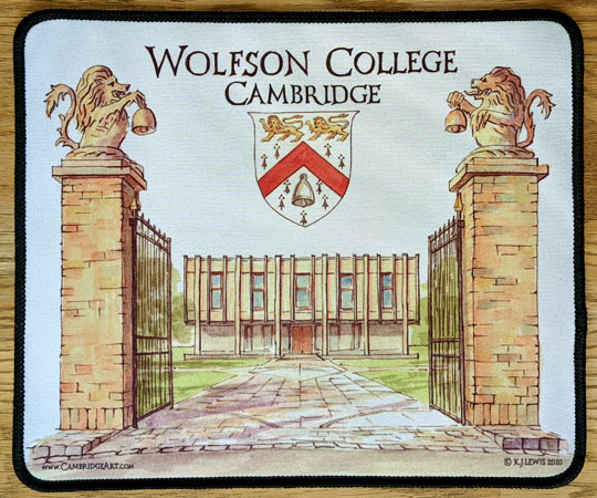 Mouse mat of Wolfson College Cambridge